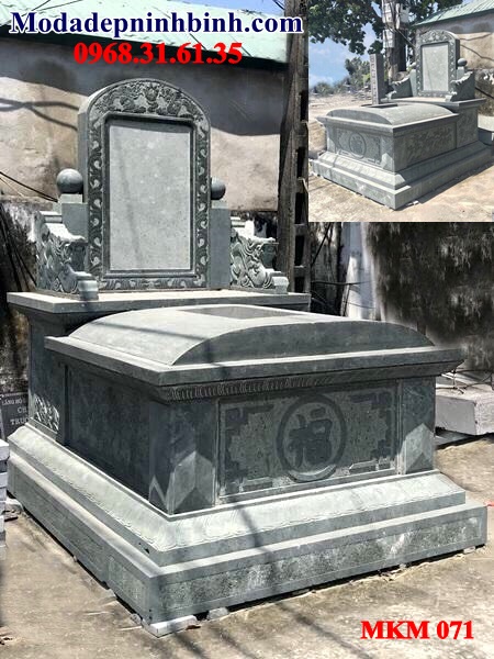 Mẫu mộ đá hậu bành không mái xanh rêu đẹp 071