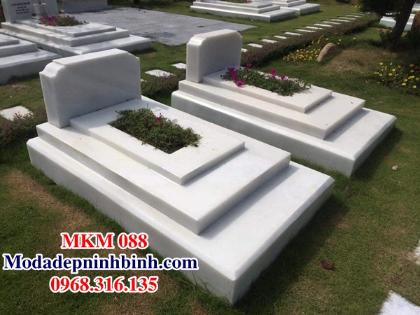 Lăng mộ đá trắng hiện đại đơn giản đẹp tam cấp MKM 088