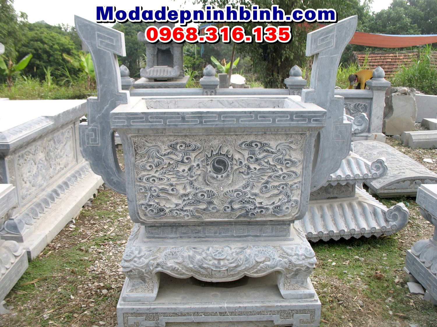 Mẫu lư đỉnh hương đá vuông chữ nhật đẹp