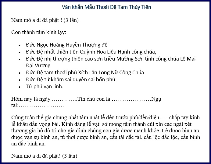 Văn khấn đền Dầm Mẫu Thoải Đệ Tam