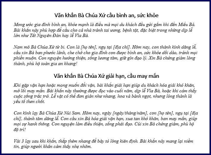 Văn khấn bà chúa Xứ Núi Sam Châu Đốc An Giang