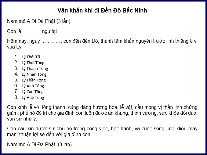 Văn khấn đi Đền Đô Bắc Ninh đầy đủ nhất