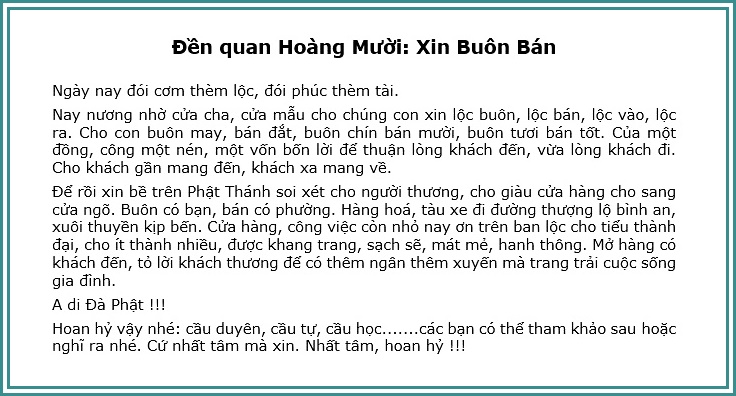 bài khấn xin lộc ông hoàng mười nghệ an xin lộc buôn bán