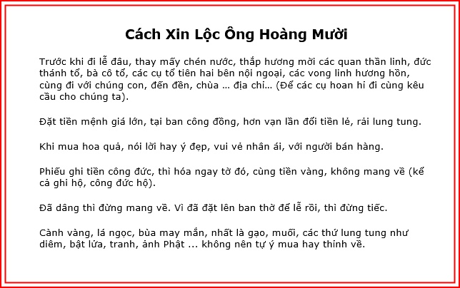 cách xin lộc ông hoàng mười