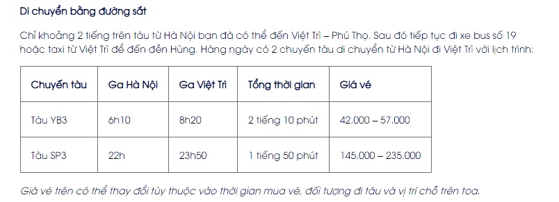 Di chuyển bằng đường Sắt Tàu Hỏi tới Đền Hùng Phú Thọ