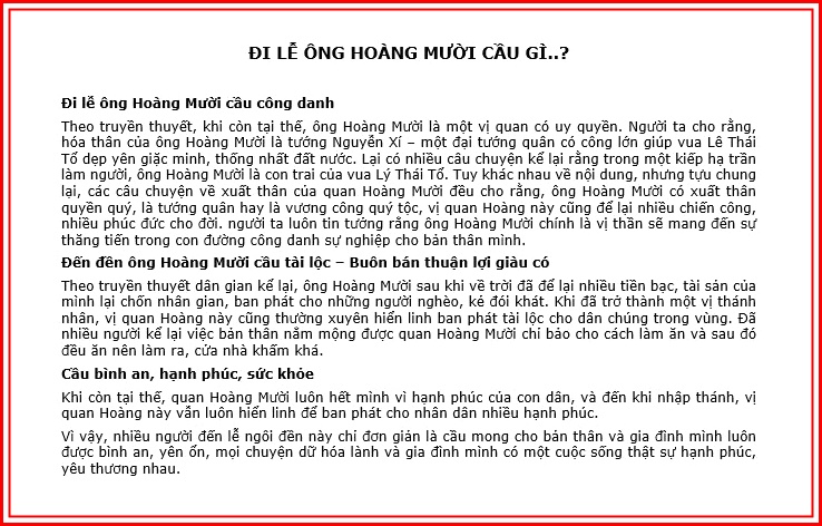 đi lễ ông hoàng mười cầu gì