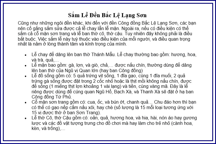 sắm lễ đền bắc lệ lạng sơn