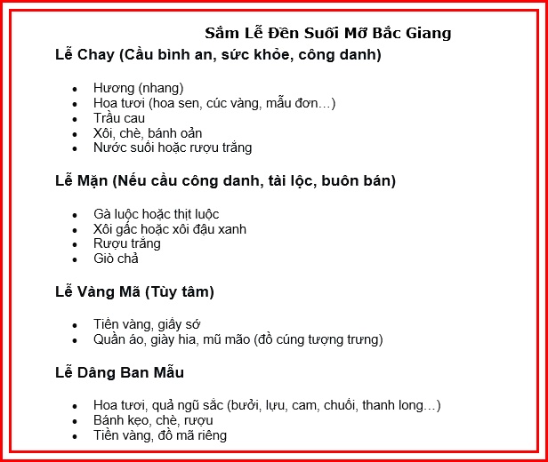 sắm lễ đền suối mỡ bắc giang