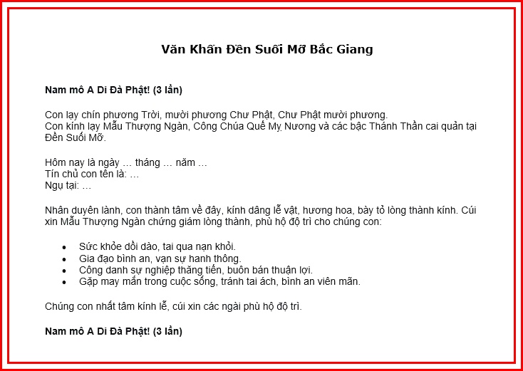 Văn khấn đền Suối Mỡ Bắc Giang – Sắp lễ đền Suối Mỡ Bắc Giang