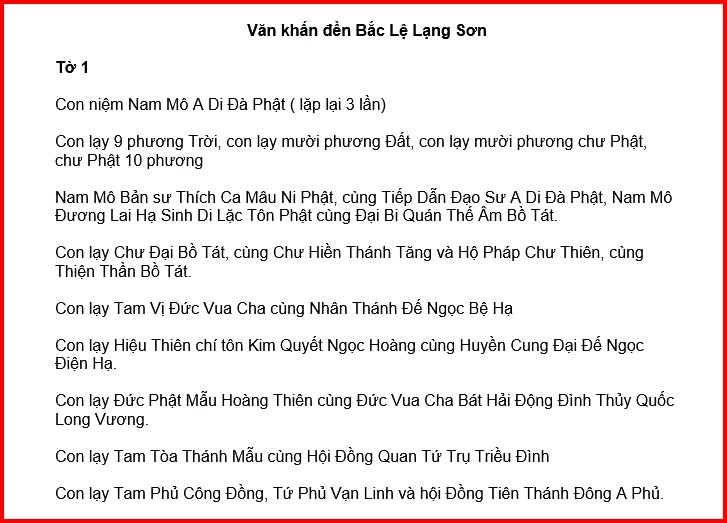 Văn khấn Đền Bắc Lệ Lạng Sơn