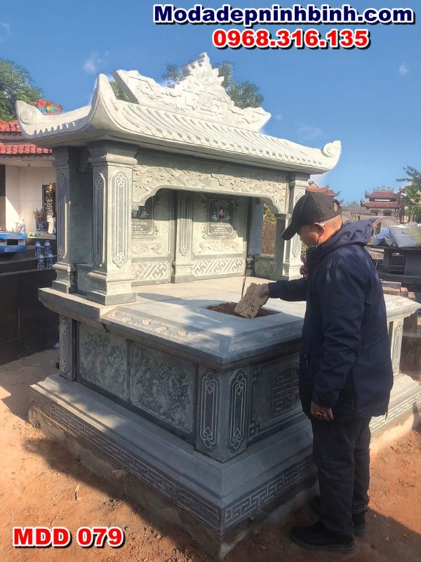 Mộ đôi đá mỹ nghệ đẹp MDD 079 lắp tại Phủ Lý, Hà Nam tháng 10 năm 2023