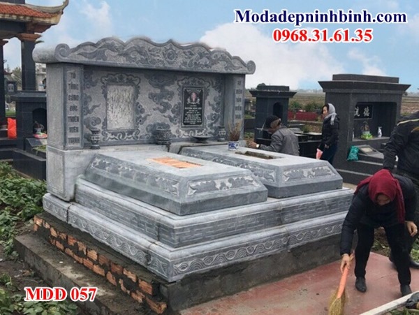 Mẫu mộ đá đôi có 1 phần bên để chờ MDD 057