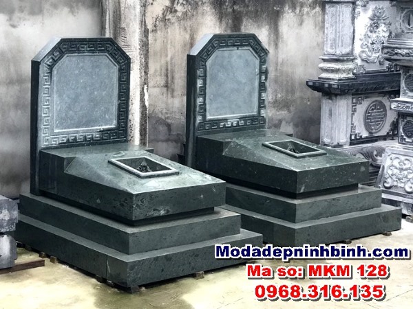 Mộ đá Granite tam cấp xanh rêu đơn giản MKM 128