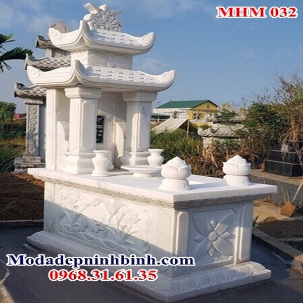 Mẫu mộ đá 2 mái trắng
