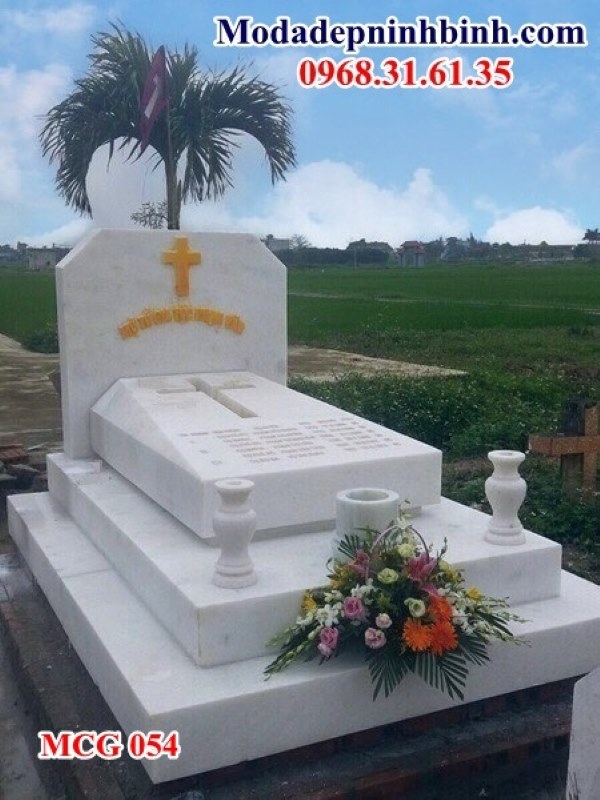 Mẫu mộ đá tam cấp trắng