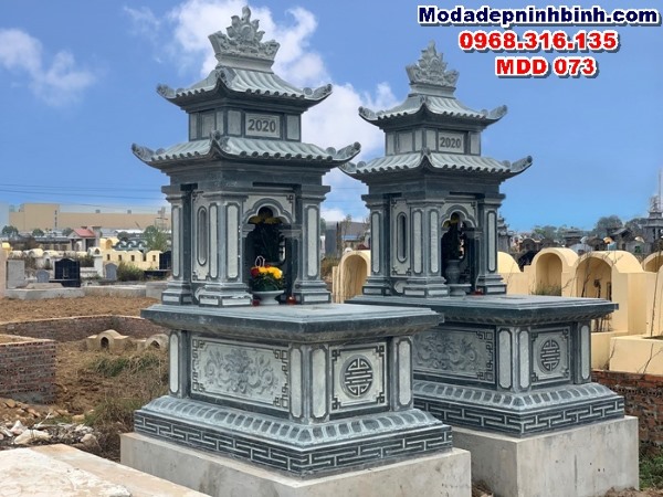 Mẫu xây mộ đá đôi xanh rêu đẹp MDD 073