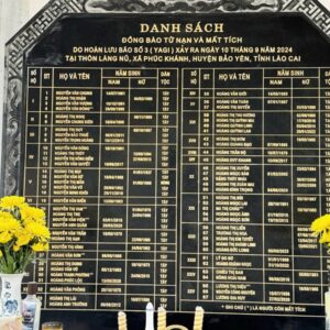 Bia đá ghi danh đồng bào tử nạn và mất tích tại Làng Nủ Lào Cai