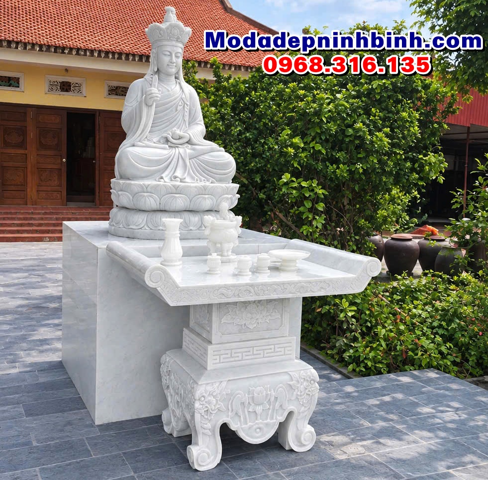 mẫu bàn lễ đá trắng đặt tại chùa