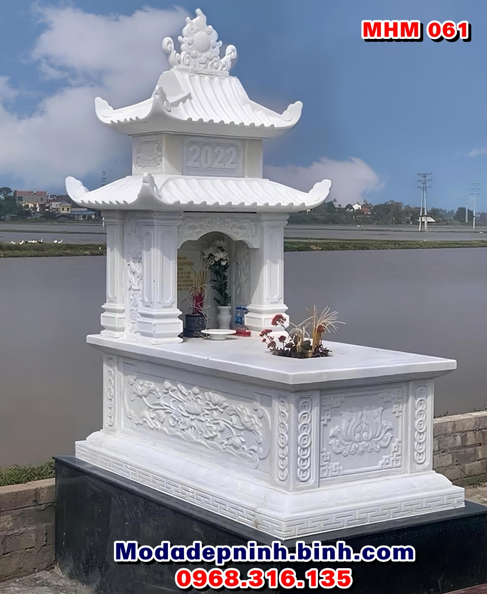 mẫu mộ đá trắng nguyên khối MHM 061