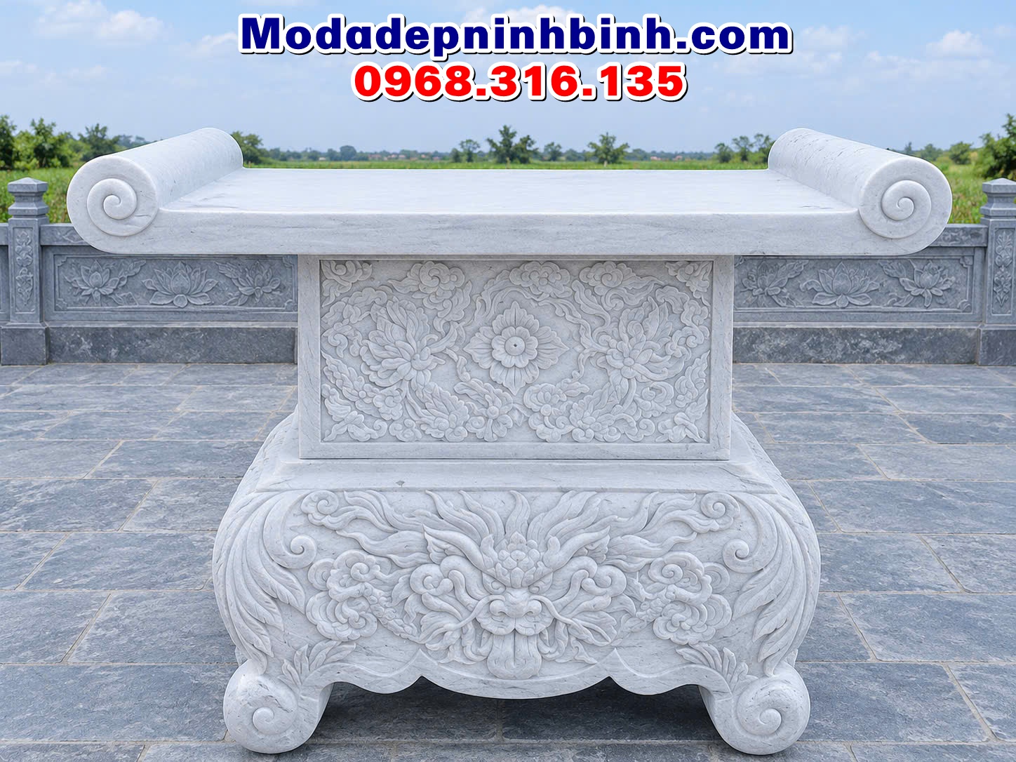 mẫu bàn lễ đá trắng ngoài trời đẹp