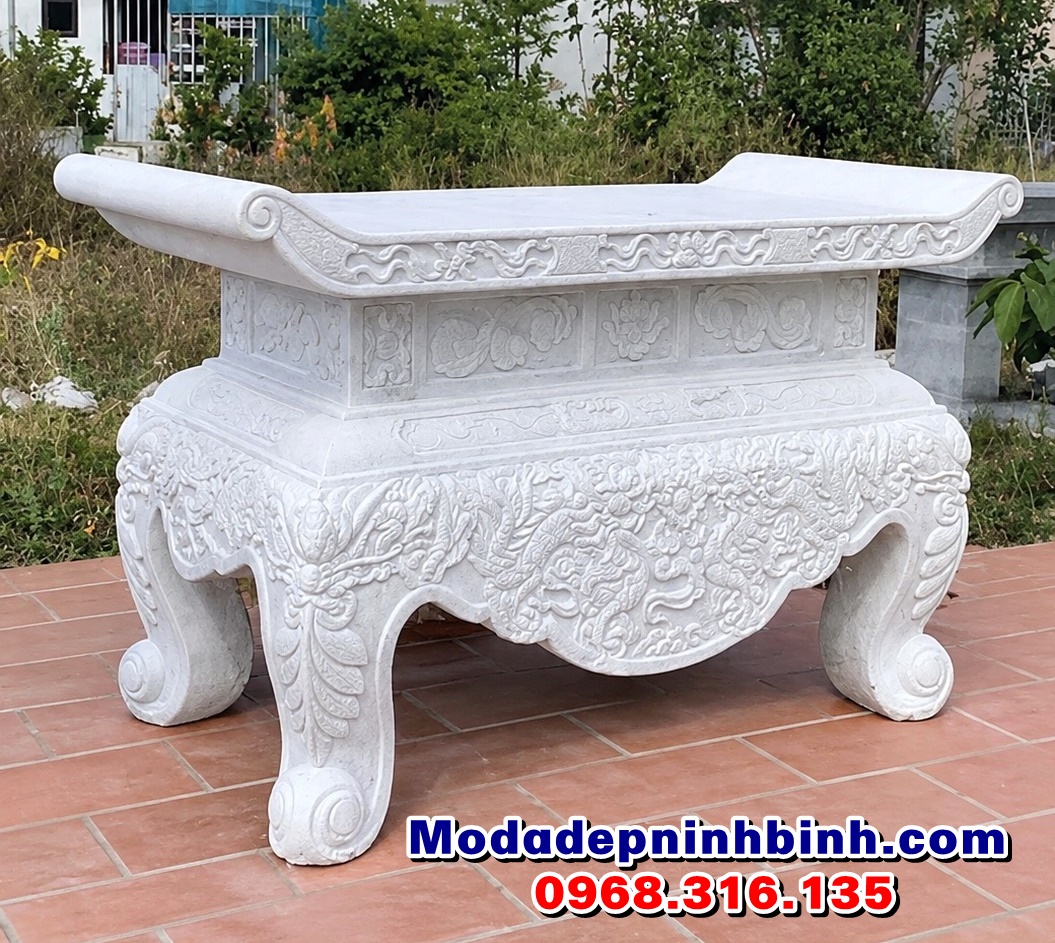 mẫu bàn lễ đá trắng tự nhiên nguyên khối đẹp