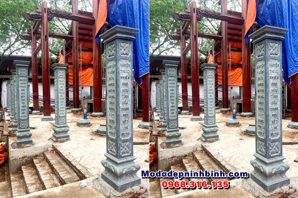 Cột trụ chất liệu đá xanh rêu nhà thờ chùa đẹp