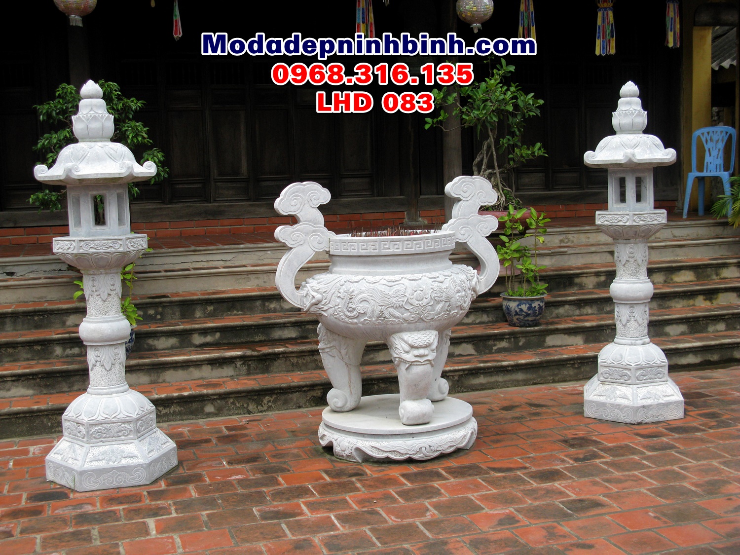 Mẫu lư hương đá trắng tại chùa Giác Lâm LHD 083