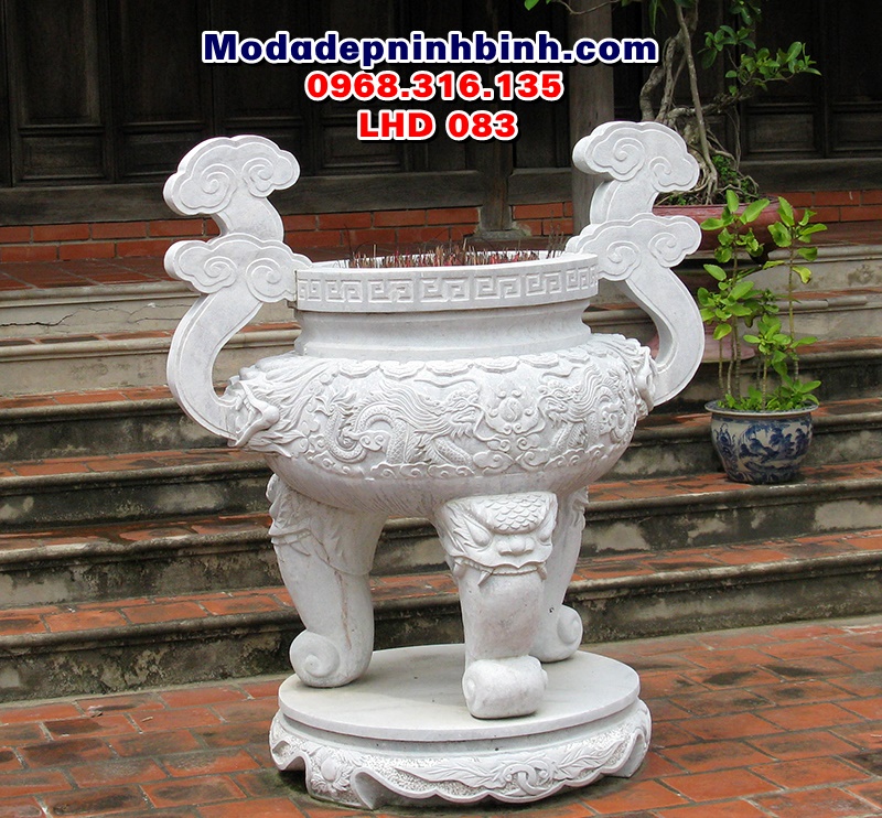 Mẫu lư hương đá trắng đẹp LHD 083