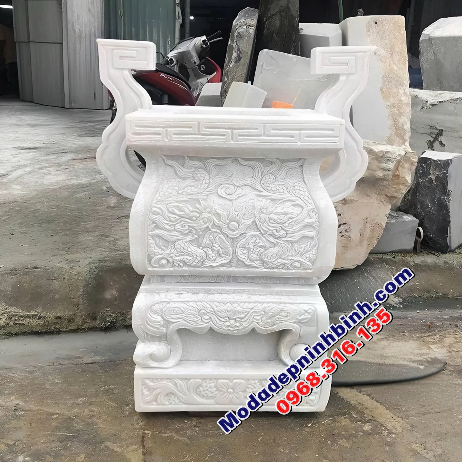 Mẫu lư hương vuông đá trắng đẹp