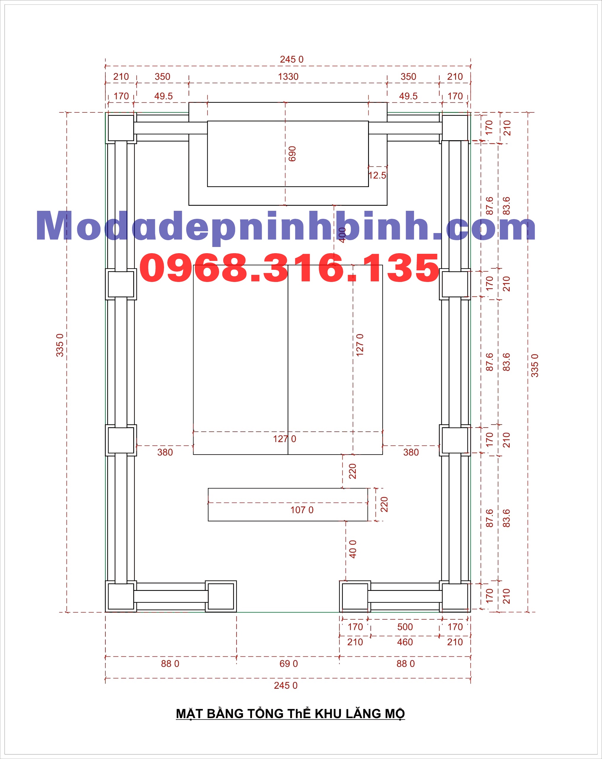 Bản thiết kế mặt bằng kích thước khu lăng mộ tổ đá đôi MDD 093