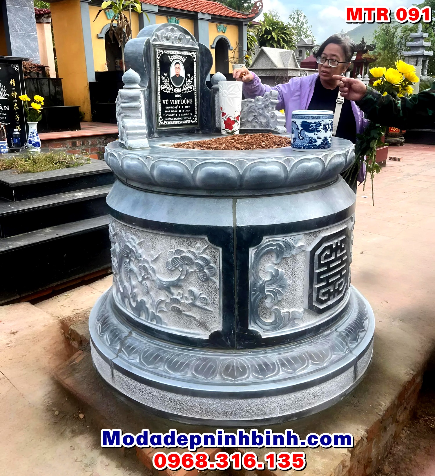 Kích thước mộ tròn đá phong thủy tại Bắc Giang MTR 091