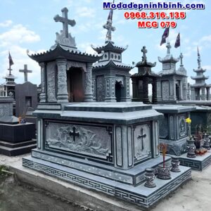 Mẫu nhà mộ đá công giáo có mái đẹp MCG 079