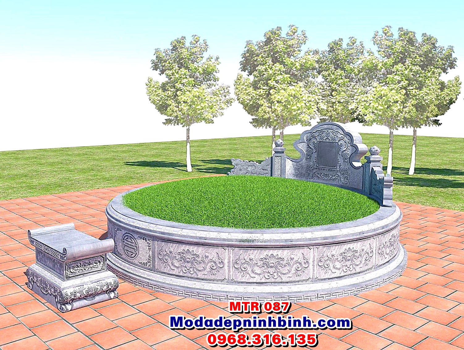 Mẫu nhà mộ tổ đá tròn đẹp cỡ lớn MTR 087