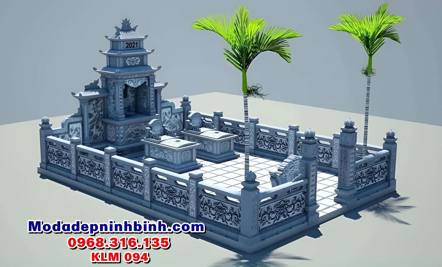 Khu lăng mộ đá xanh đen đẹp KLM 094