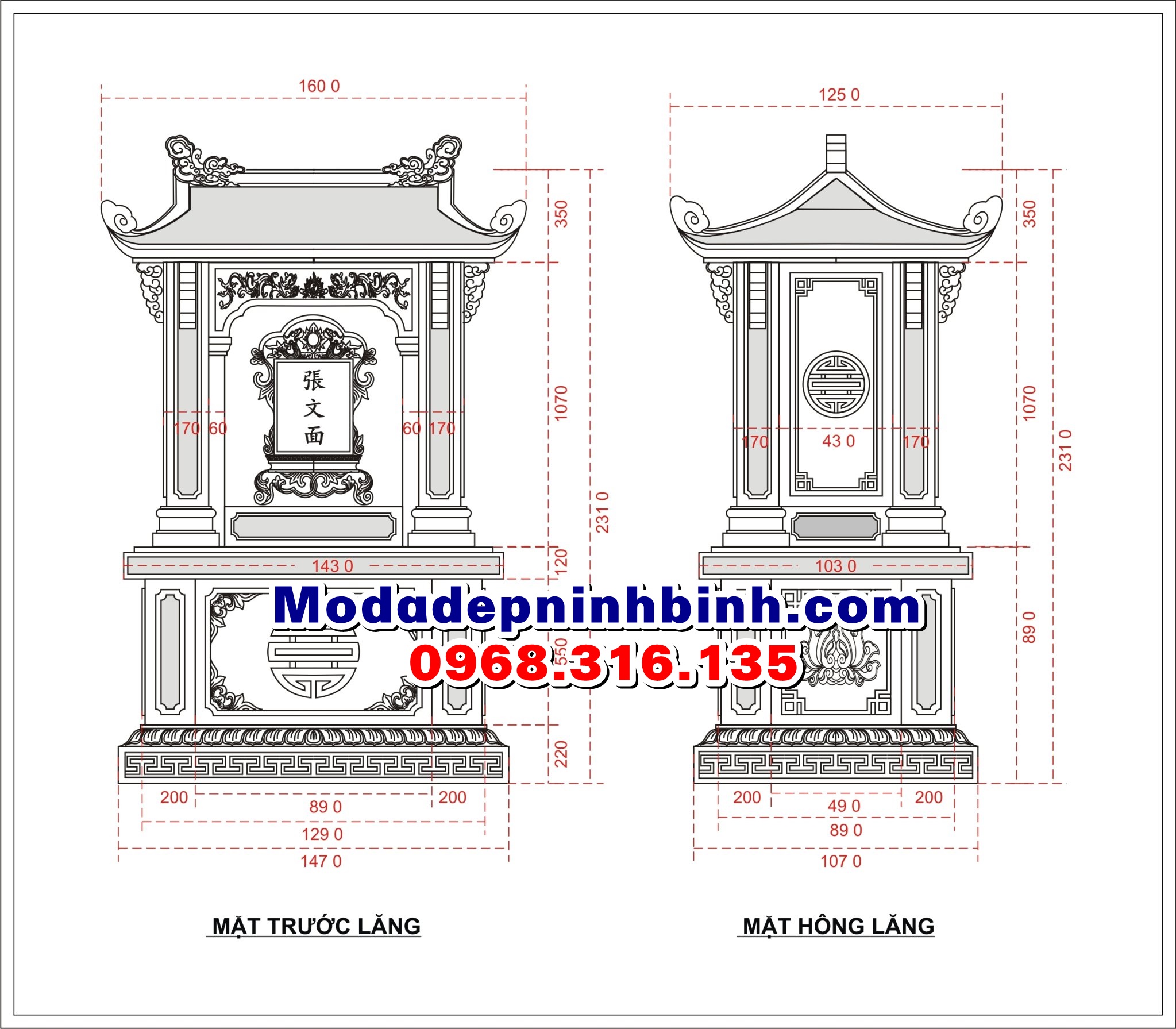 Kích thước cây hương đá nghĩa trang gia đình có phủ bì đế tiếp xúc mặt đất 147x107cm