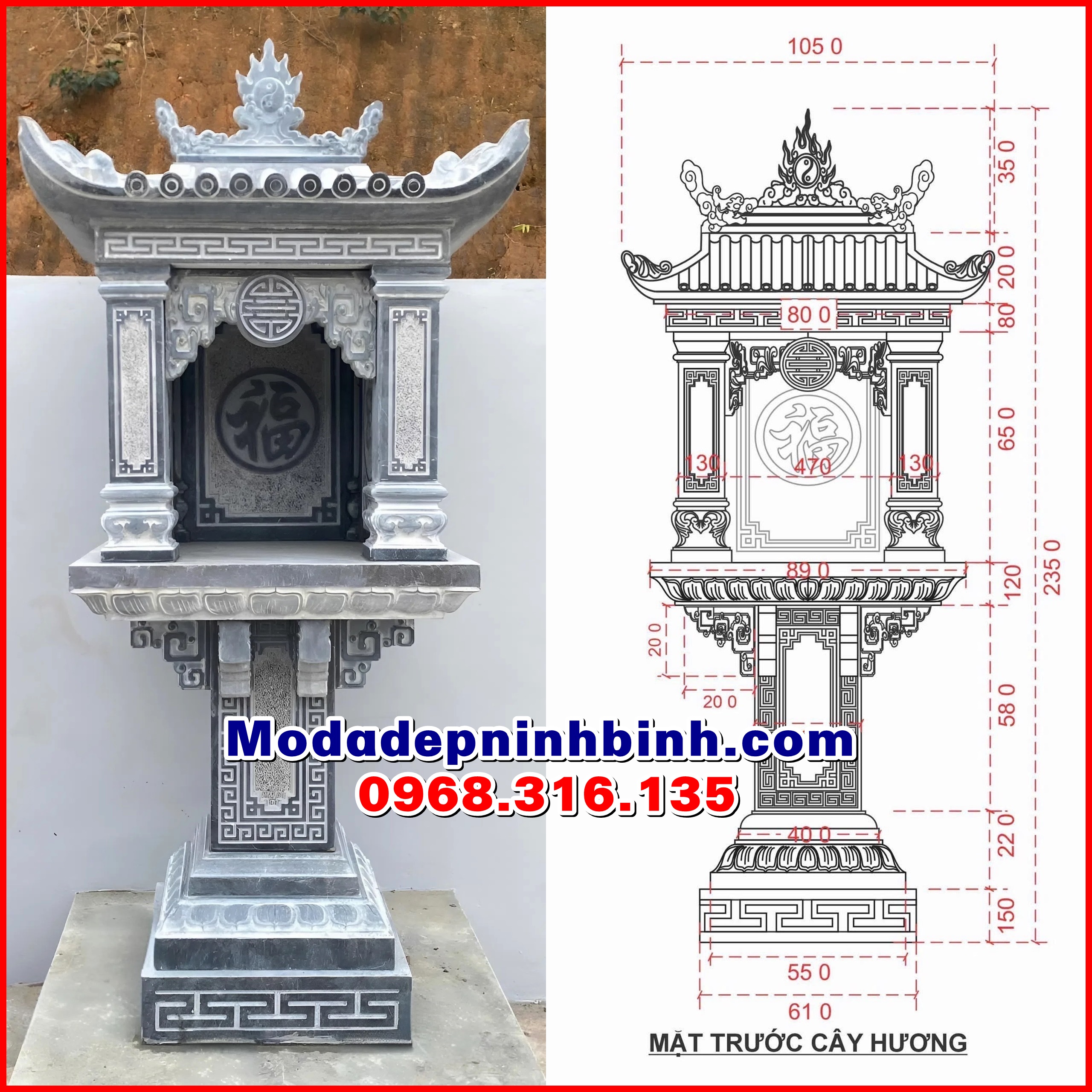 Kích thước cây hương đá nghĩa trang gia đình