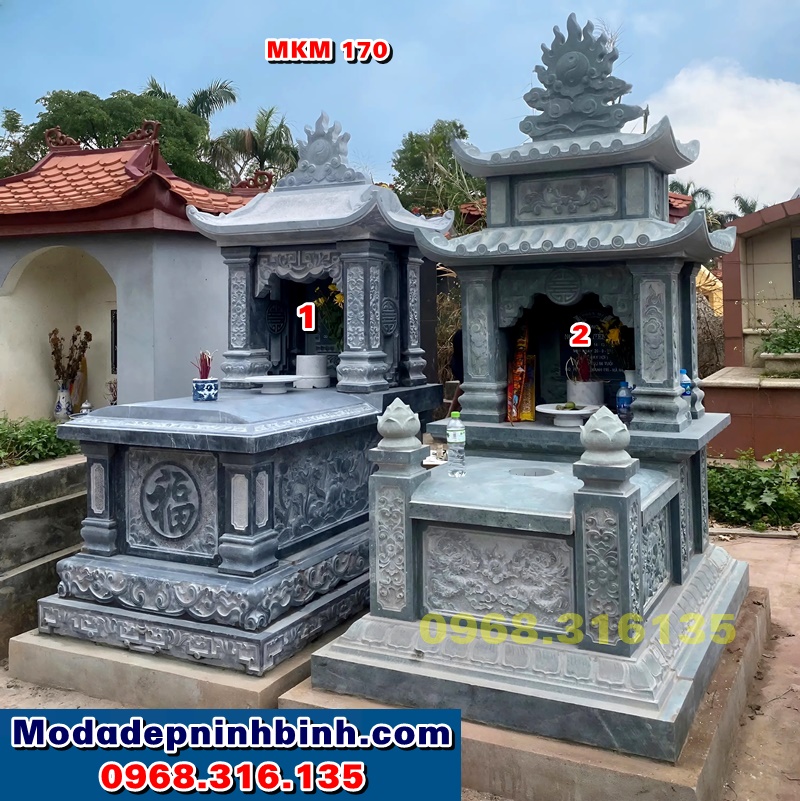 Mẫu lăng mộ đá nguyên khối có mái che đẹp