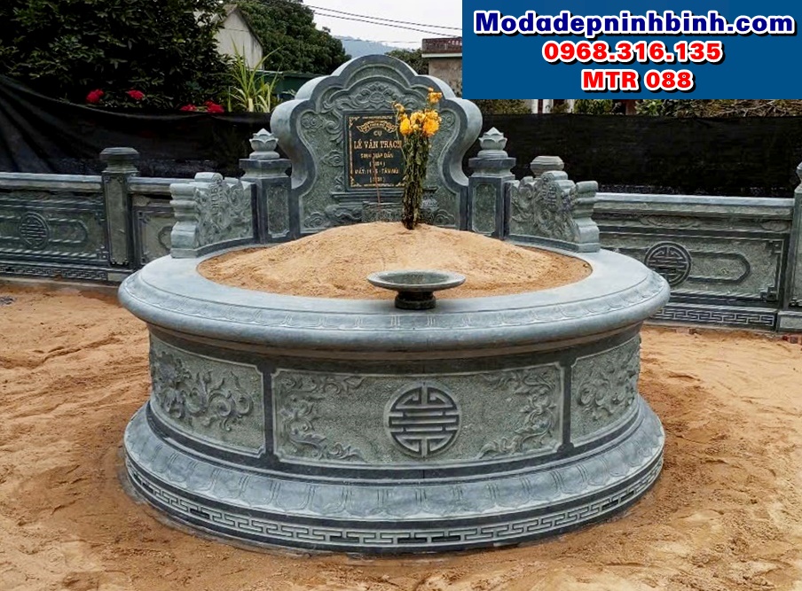 Mẫu lăng mộ đá tròn nguyên khối đẹp