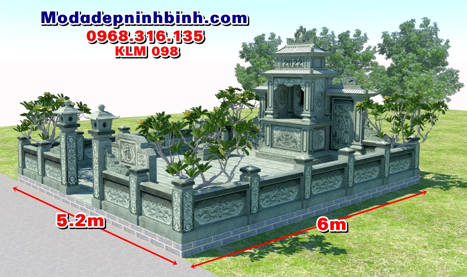Mẫu lăng mộ đá xanh rêu gia đình đẹp hiện đại