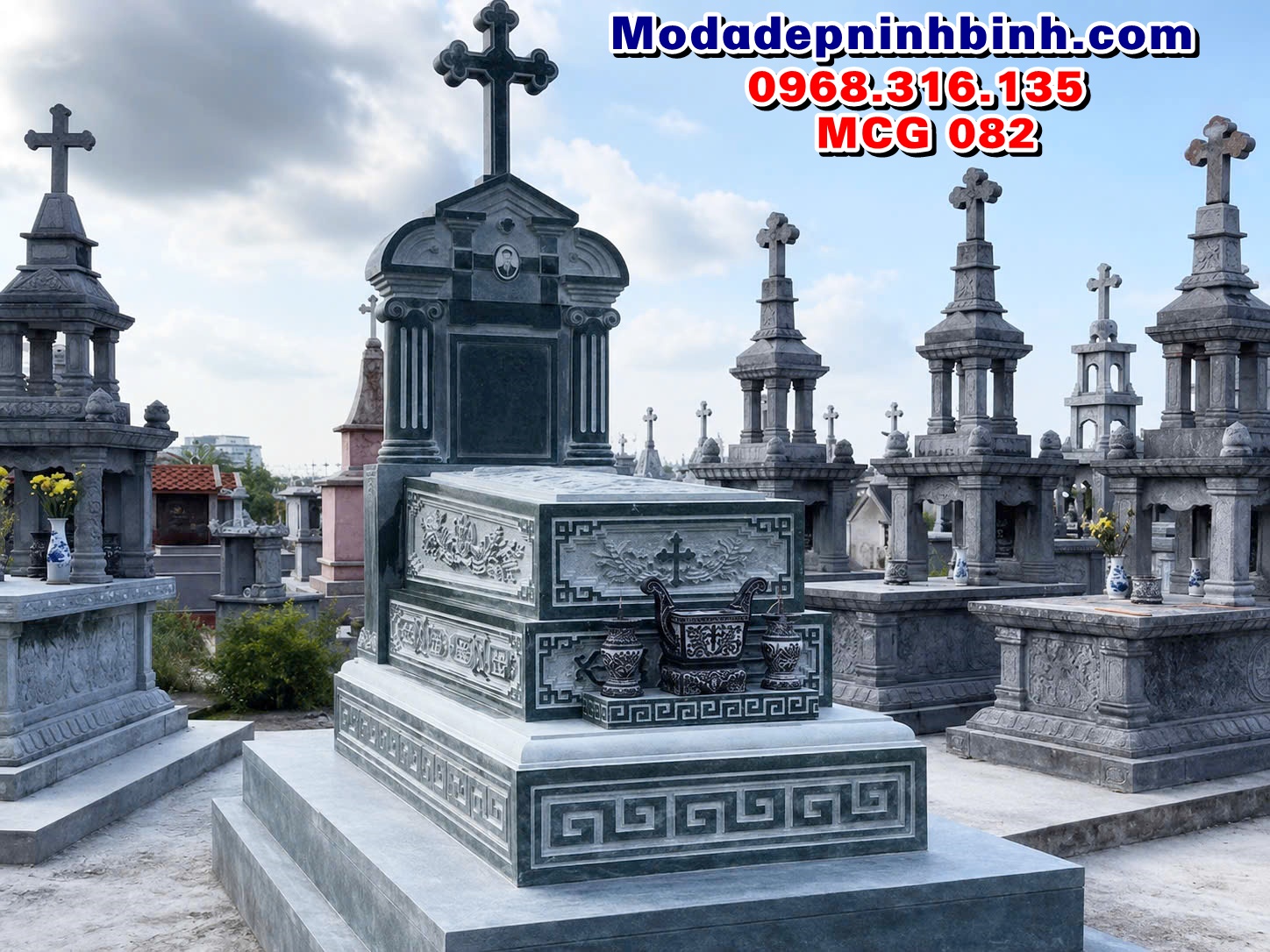 mẫu mộ đá công giáo ba tam cấp đẹp