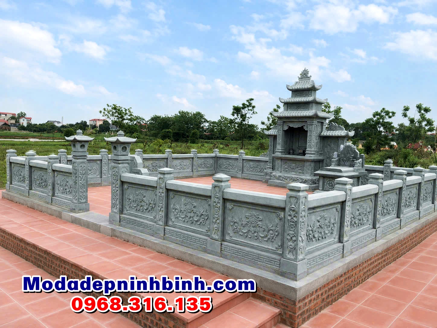 khu lăng mộ đá xanh rêu đơn giản hiện đại