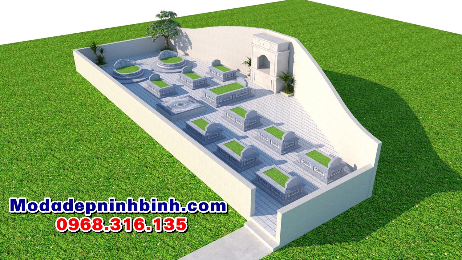 khuôn viên khu lăng mộ đá đơn giản hiện đại