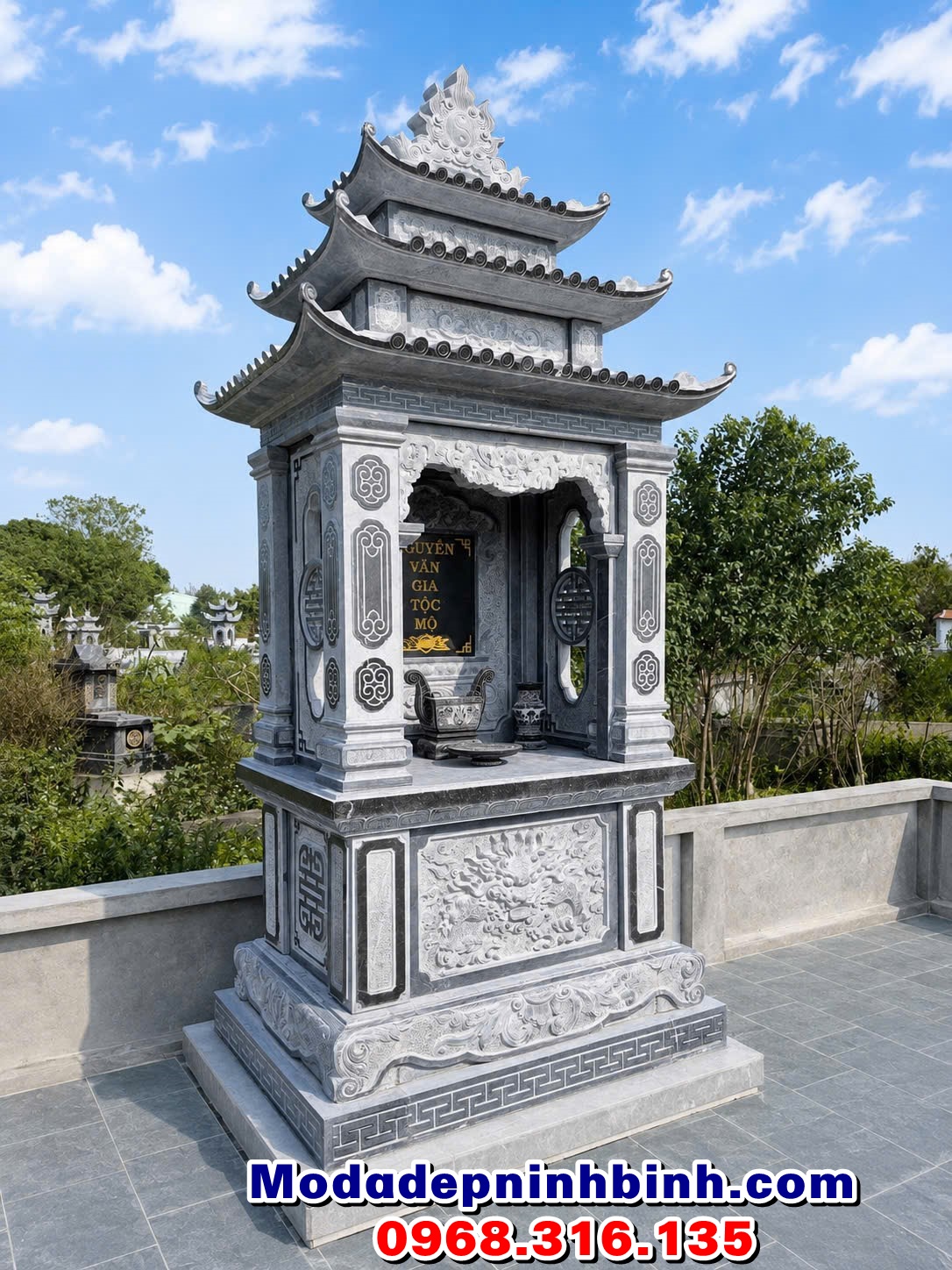 lăng thờ đá đơn 3 mái