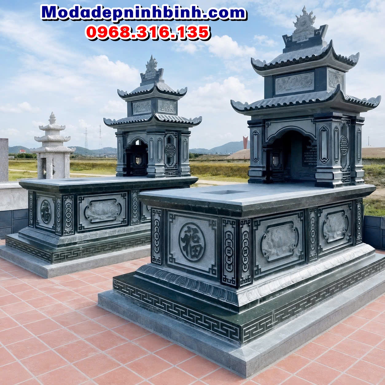 mẫu lăng mộ đá đẹp có mái che