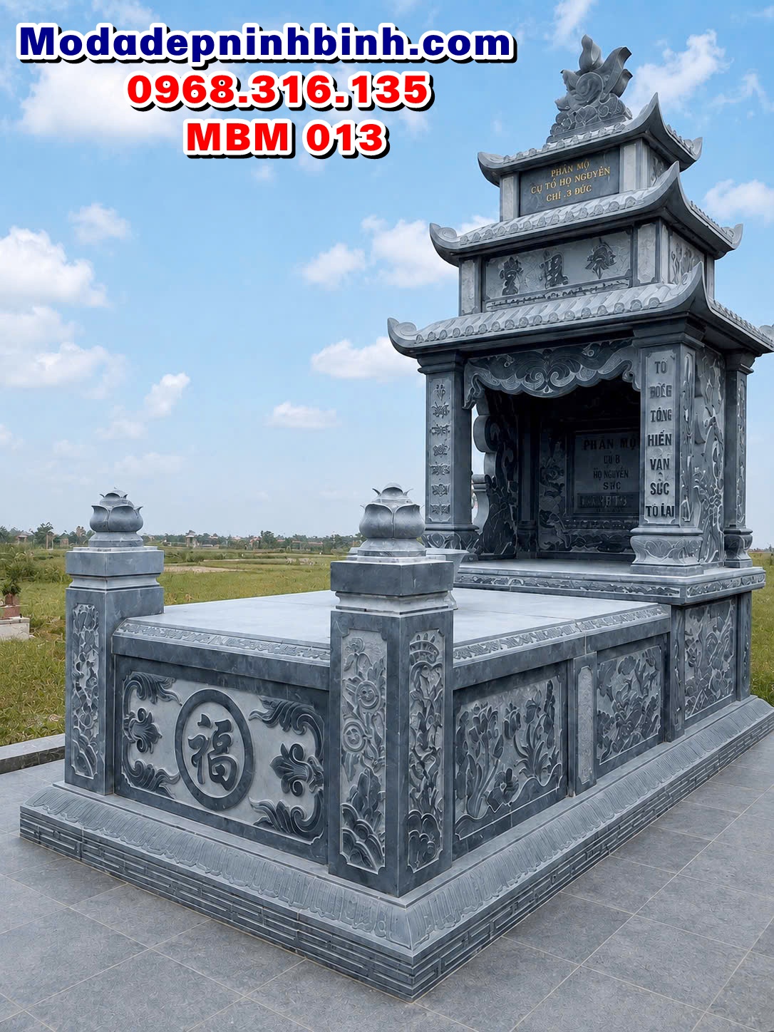 mẫu mộ đá có ba mái che đẹp