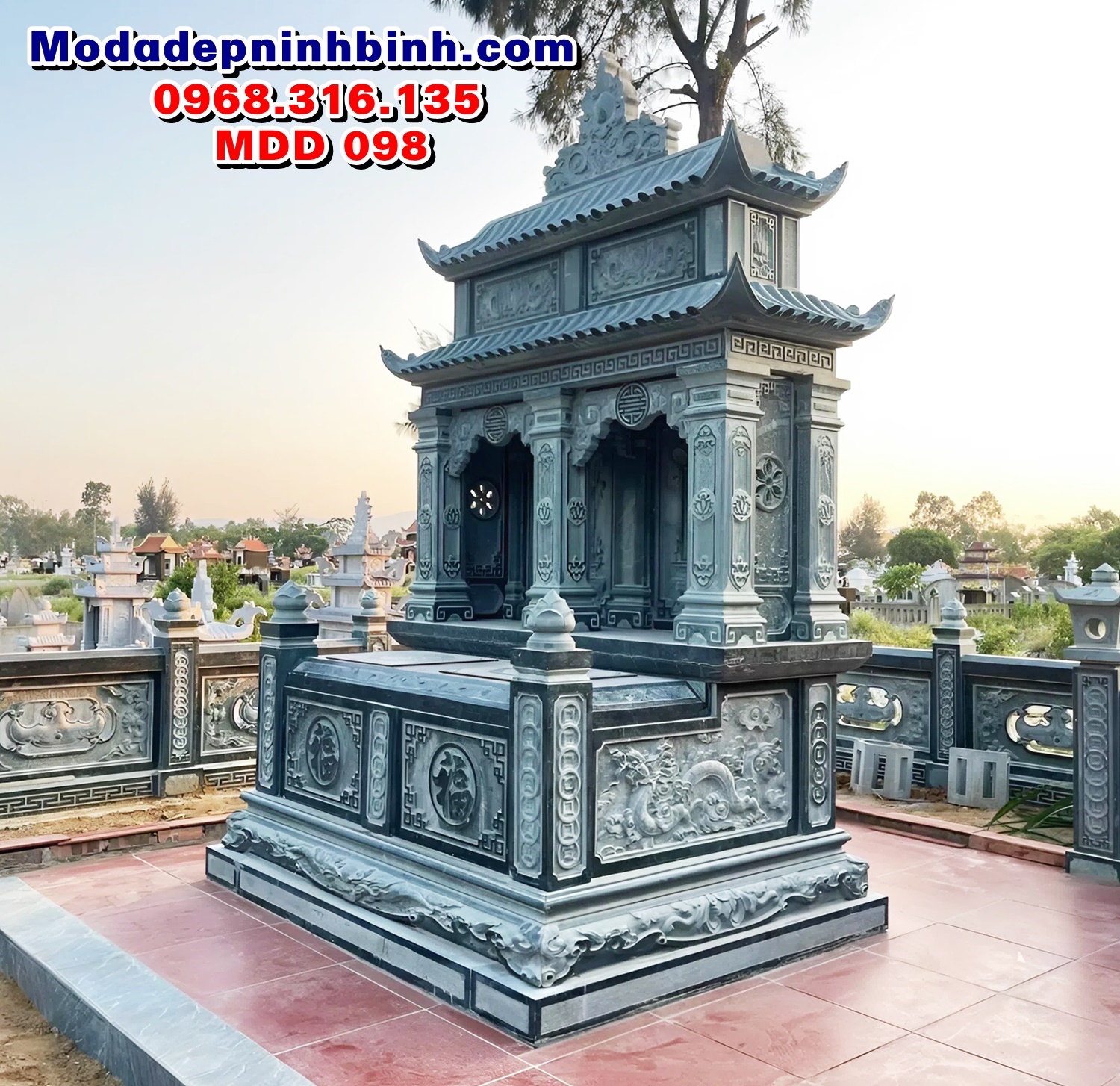 mẫu mộ đá đôi có mái che đẹp