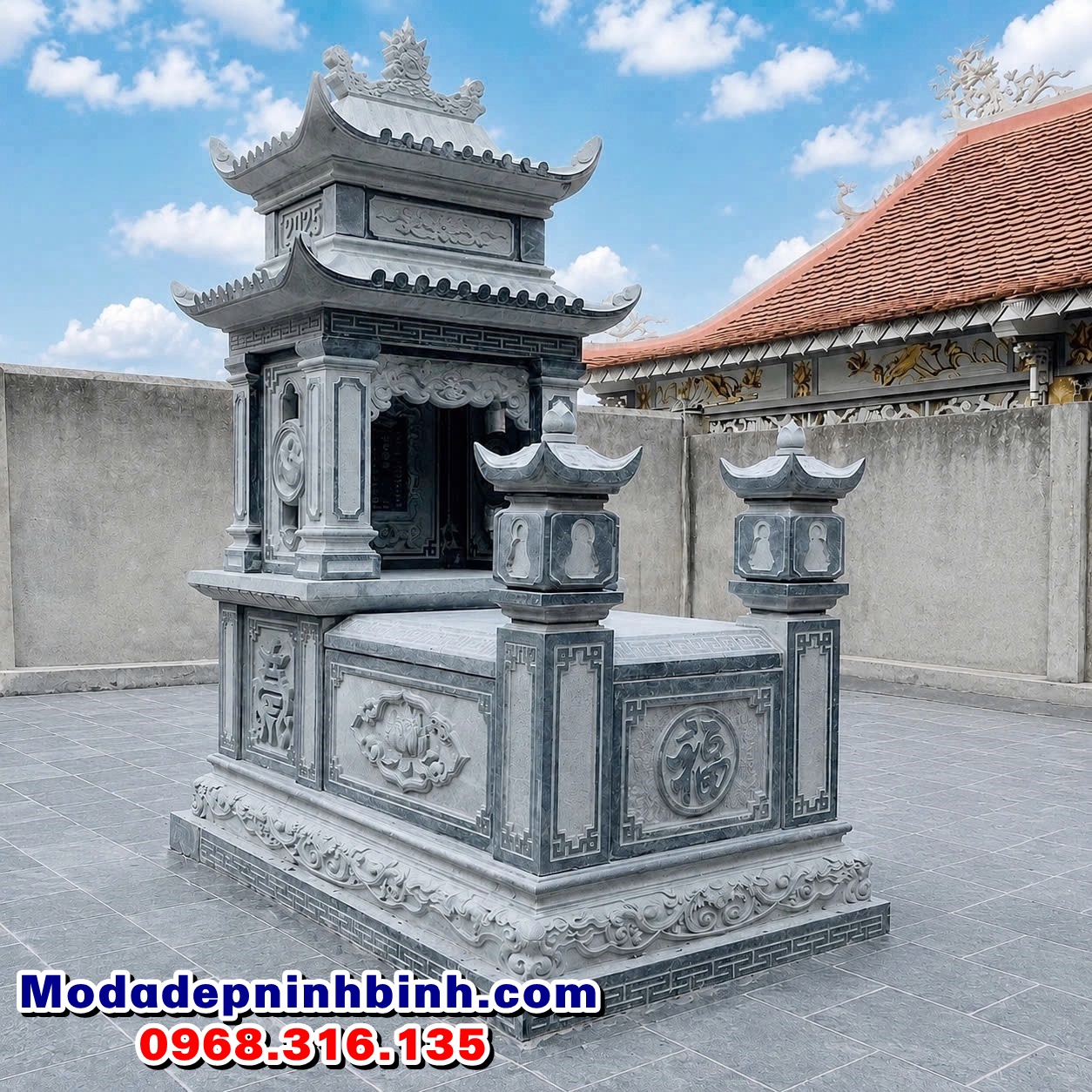 mộ đá tự nhiên nguyên khối có mái che đẹp