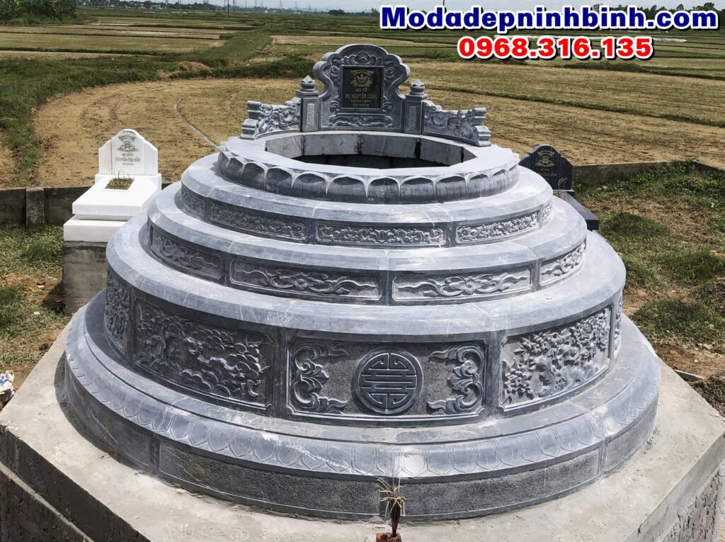 chất liệu mộ đá tròn xanh đen 5 cấp