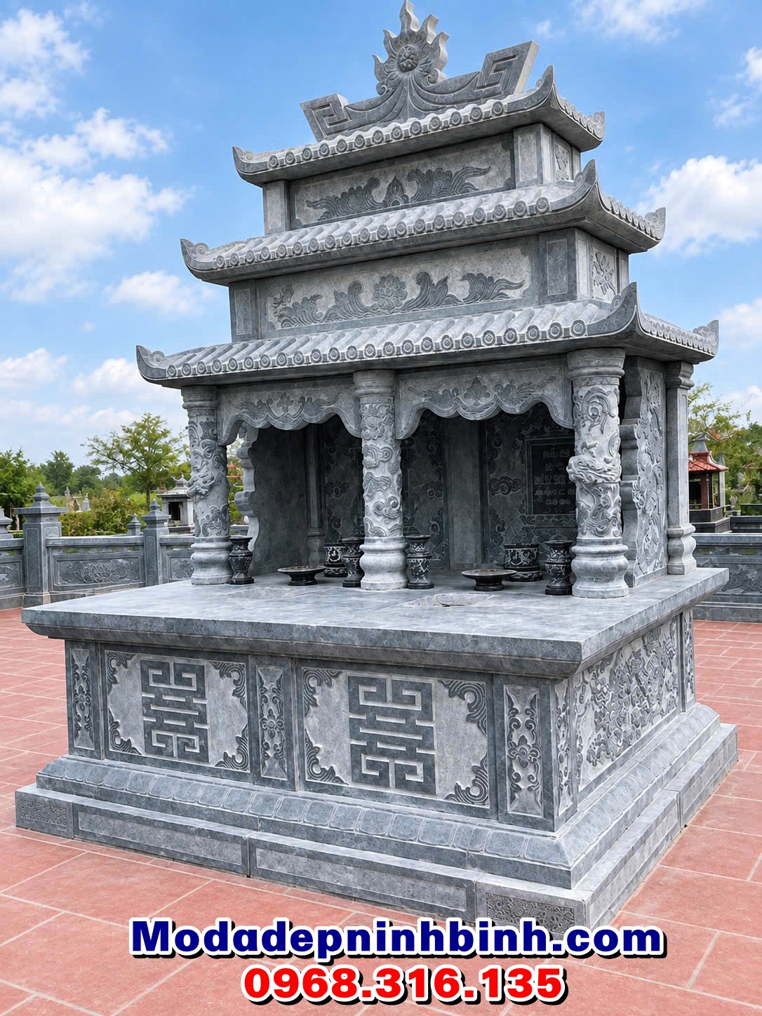 mẫu mộ đôi có ba mái che đẹp