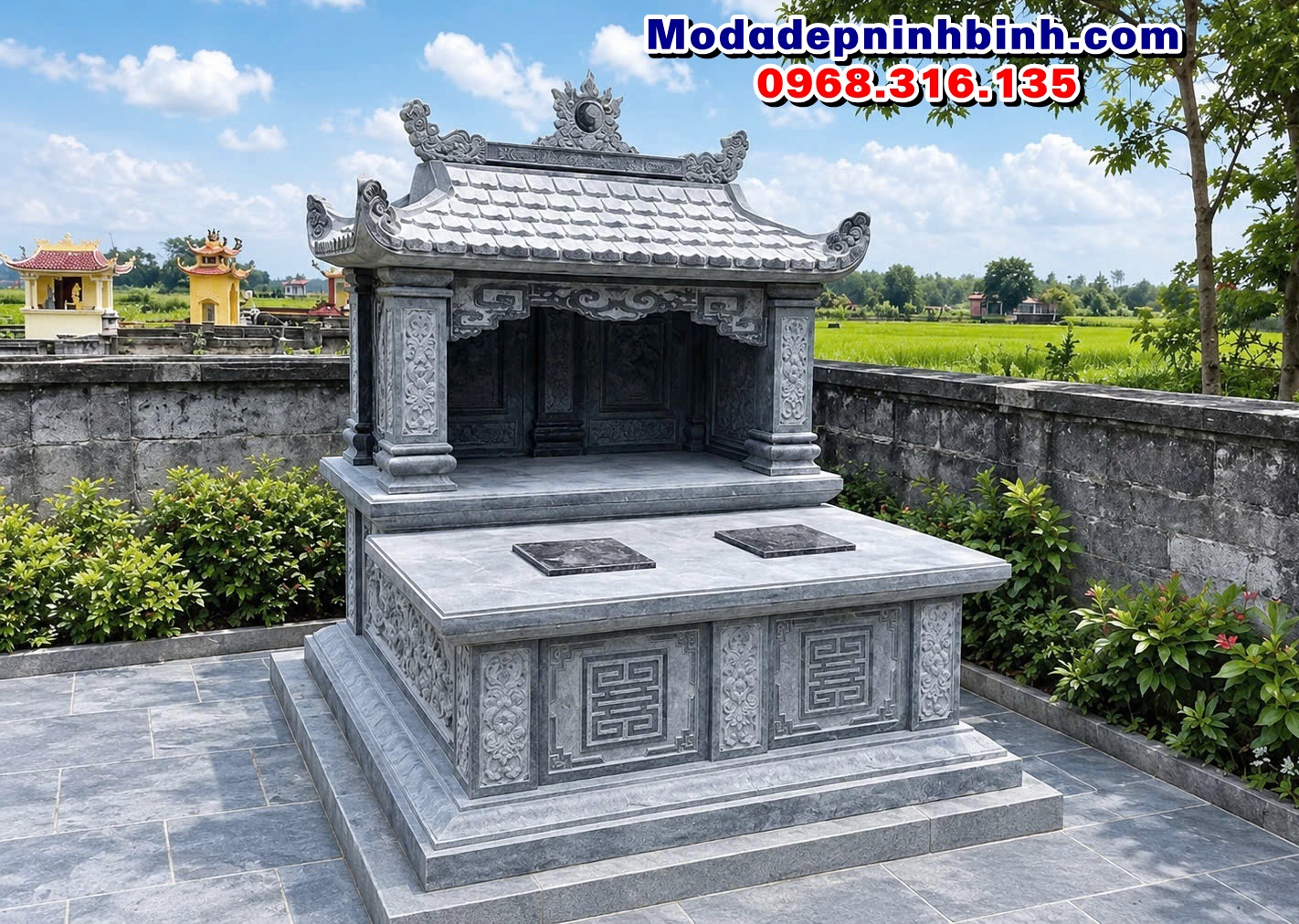 mẫu mộ đôi có mái che đẹp